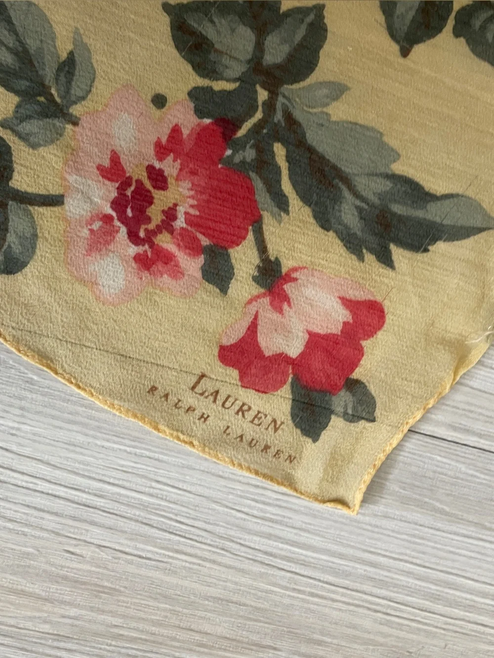 Ralph Lauren Vintage Floral Sheer Scarf - Yellow with Red Flowers